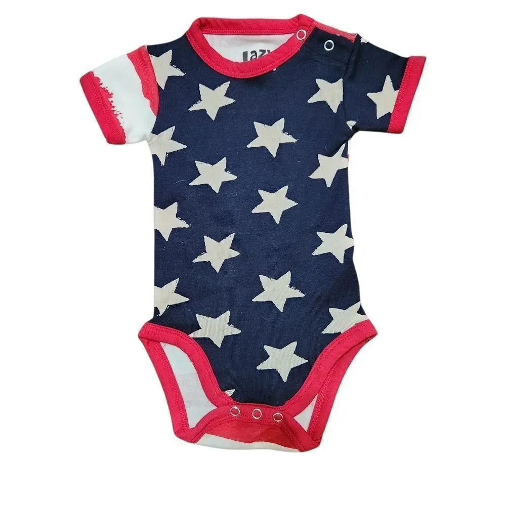 Lazy One Patriotic One Piece Baby Shirt Size 6 Months July 4th USA Stars Stripes